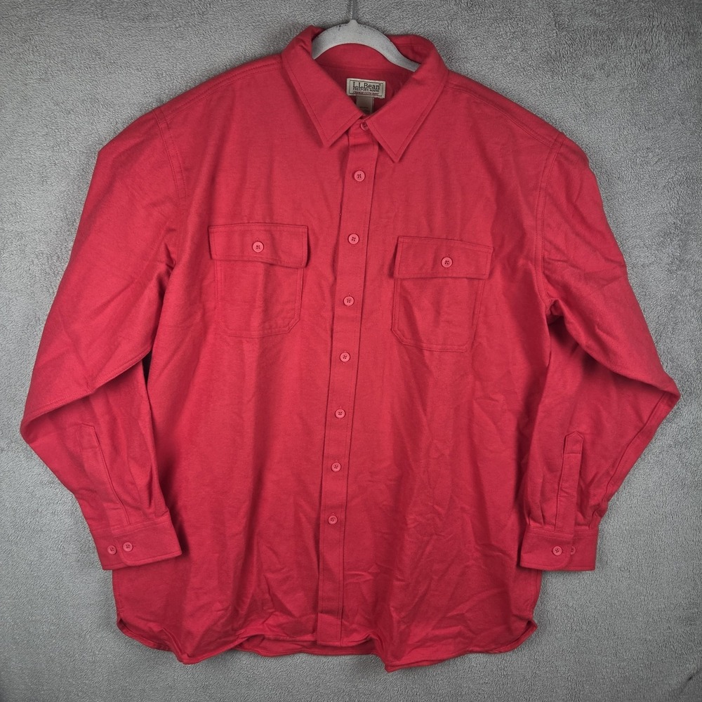 Vintage L.L. Bean Red Chamois Cloth Long Sleeve Button Shirt 2XL Heavy Flannel